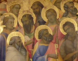 The Coronation of the Virgin, detail of the faces of the saints, 1413